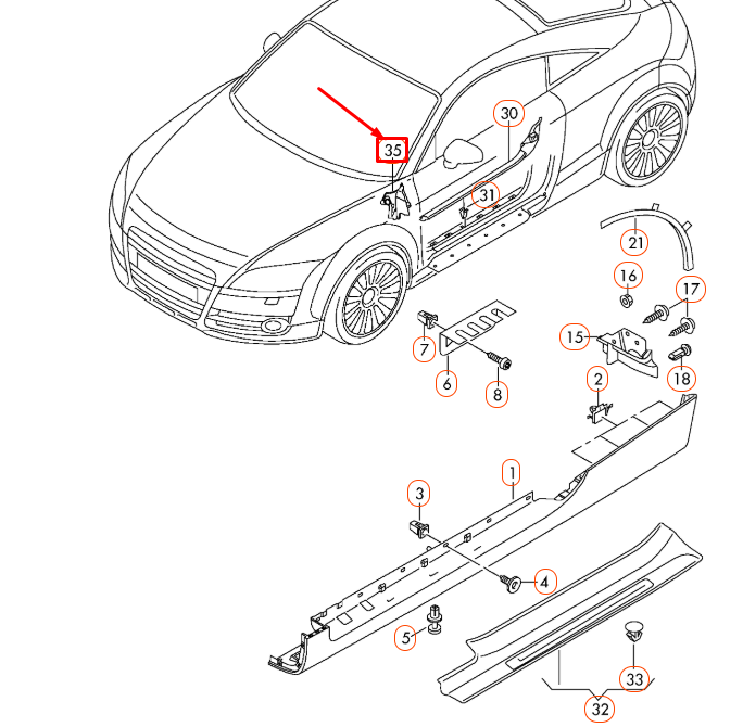 NEW AUDI TT 8J RIGHT A-PILLAR OUTER COVER 8J0853172A ORIGINAL