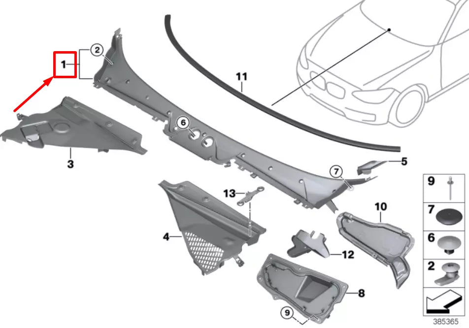 NEW BMW 2 COUPE F22, F87 FRONT WIPER COWL TRIM 51717240679 7240679 ORIGINAL