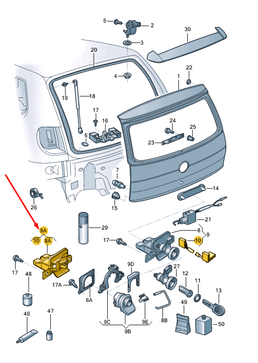 NEW VW FOX 5Z TAILGATE LOCK 5Z6827505AF ORIGINAL
