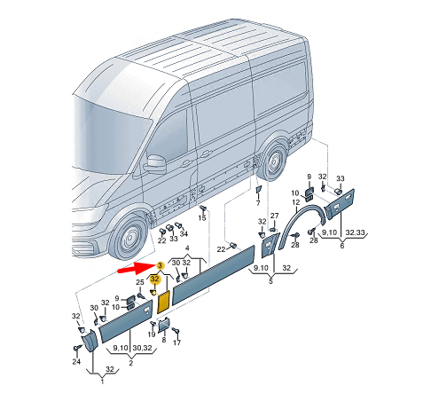 NEW VW CRAFTER MK2 LEFT B-PILLAR PROTECTIVE STRIP 7C0853515A9B9 ORIGINAL