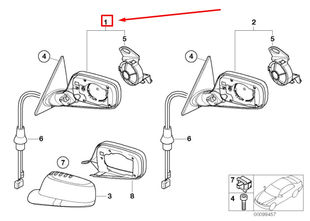 NEW BMW 3 E46 FRONT LEFT DOOR WING MIRROR 51168247117 8247117 ORIGINAL