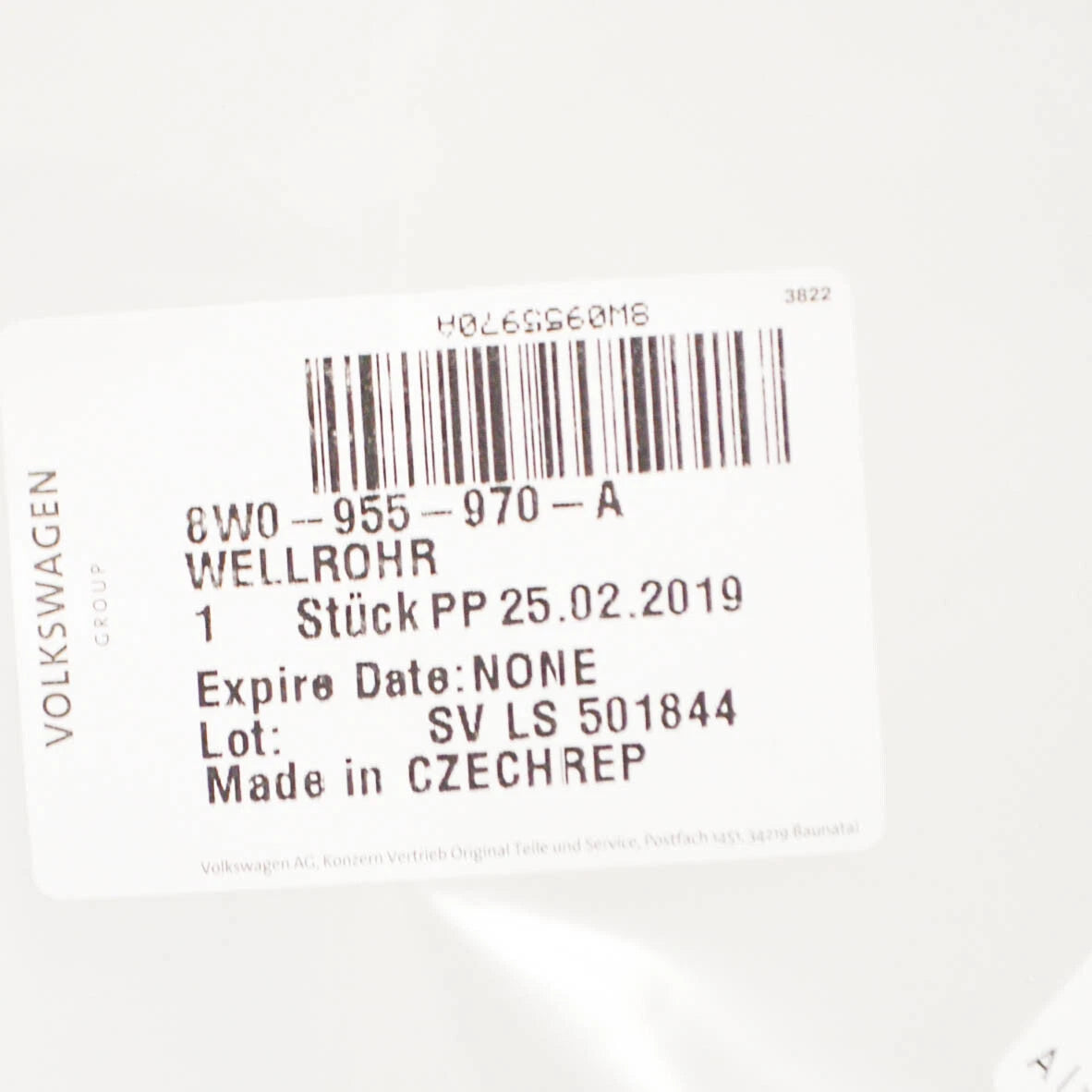 NEW AUDI A4 B9 HEADLIGHT WASHER SPRAYER HOSE PIPE 8W0955970A ORIGINAL