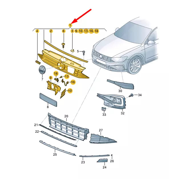 NEW VOLKSWAGEN PASSAT B8 RADIATOR GRILLE 3G0853651CHBKZ ORIGINAL