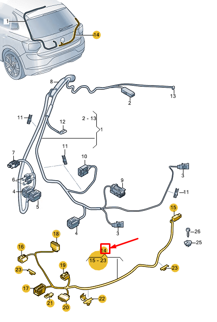new vw polo aw mk6 rear lid adapter cable loom 2g0971192f original