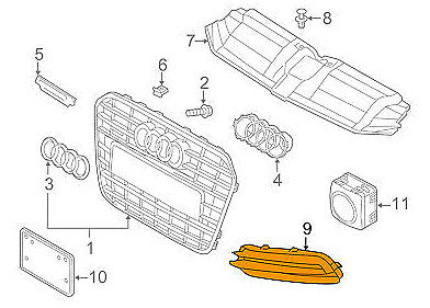Genuine Audi A6 C7 Front Bumper Left Lowe Grille 4G0807681E9B9 Original