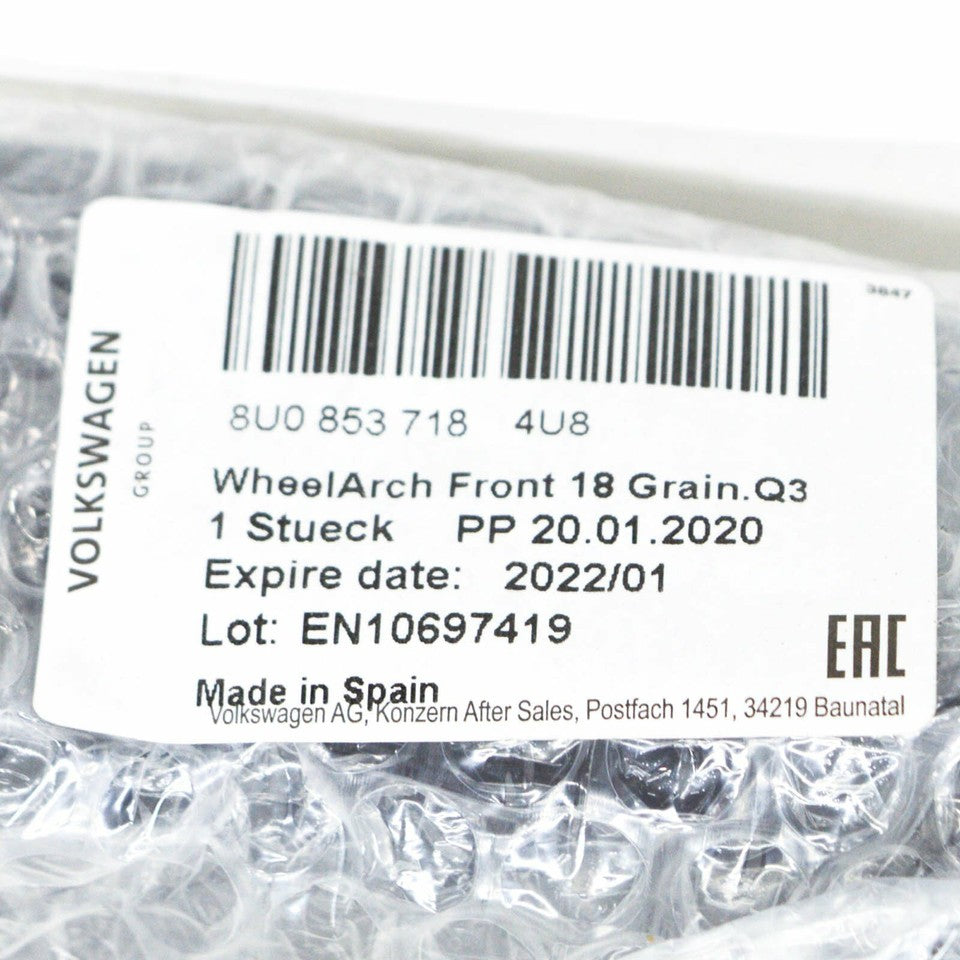 Genuine AUDI Q3 12-16 FRONT WHEEL ARCH BLACK COVER DERECHA 8U08537184U8