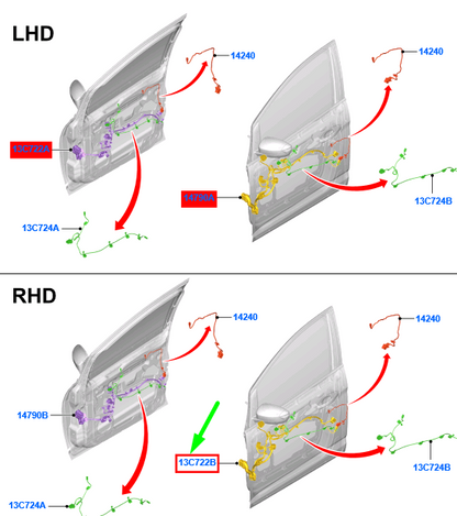 new ford grand c-max mk2 front right door wire assy rhd 1909772 original