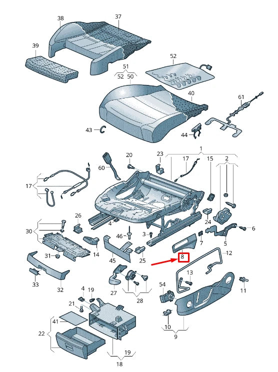 NEW VW TOURAN 5T FRONT LEFT SEAT HEIGHT ADJUSTMENT HANDLE 510882251A82V