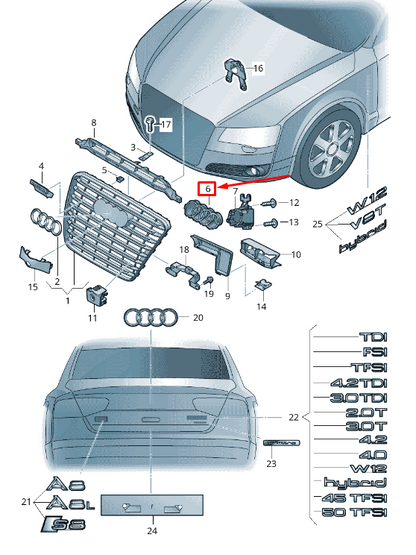 new audi a8 4h radiator grille emblem mount 4h0853169c original