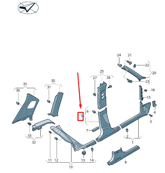 new audi rsq3 8u right b-pillar trim 8u0867240b4pk original