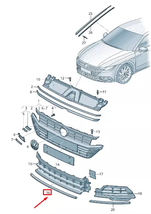 NEW VW ARTEON 3H7 FRONT BUMPER LOWER GRILLE CENTER TRIM 3G8853245CGRU