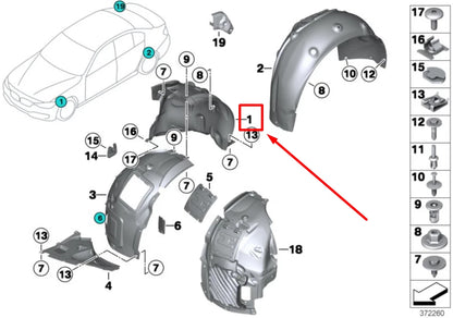 NEW BMW 4 F36 FRONT RIGHT INNER FENDER REAR PART 7260704 51717260704 ORIGINAL