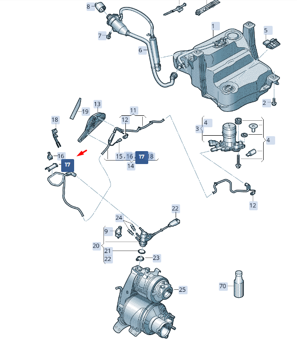new skoda superb mk3 reduction agent line bracket 5q0131645a original