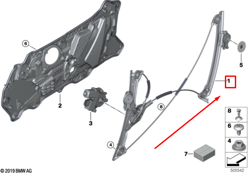 new bmw 8 g14 front right door window regulator 8497028 51338497028 original