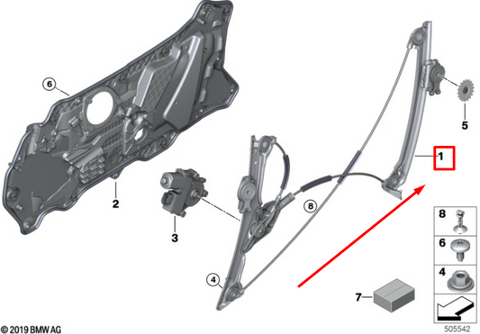 new bmw 8 g14 front right door window regulator 8497028 51338497028 original