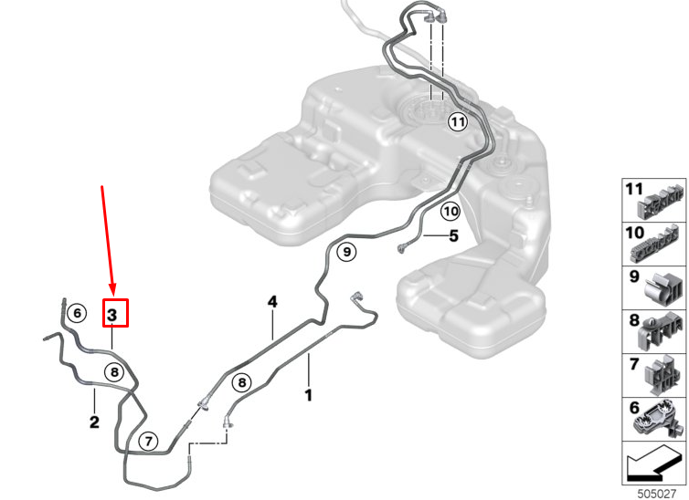 new bmw x5 g05 m50dx front fuel return line 16127439978 original