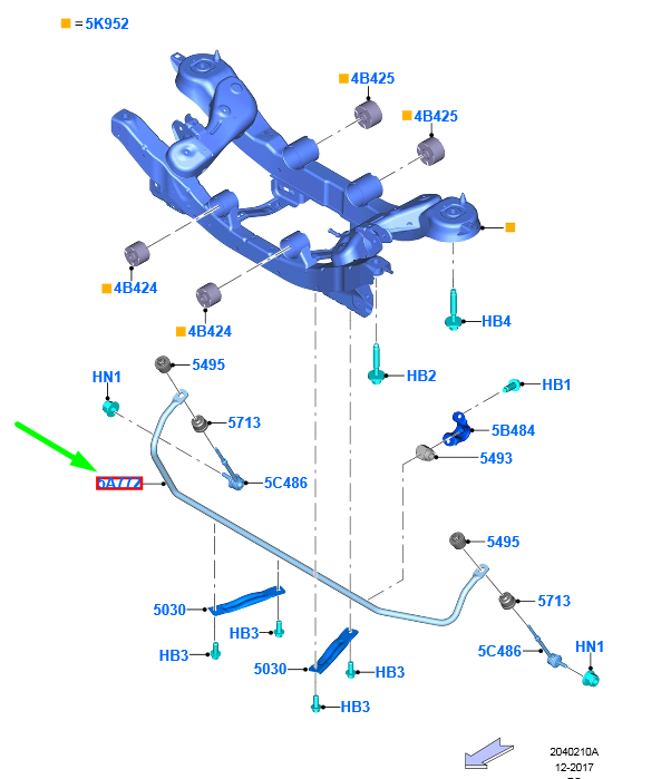 new ford kuga mk2 c520 rear anti roll bar cv61-5a772-dab 2271238 original