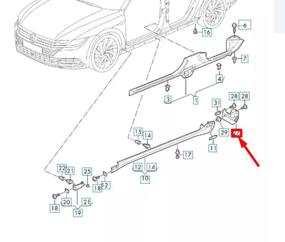 NEW VW ARTEON 3H7 SIDE MEMBER TRIM REAR RIGHT COVER 3G8854858 ORIGINAL