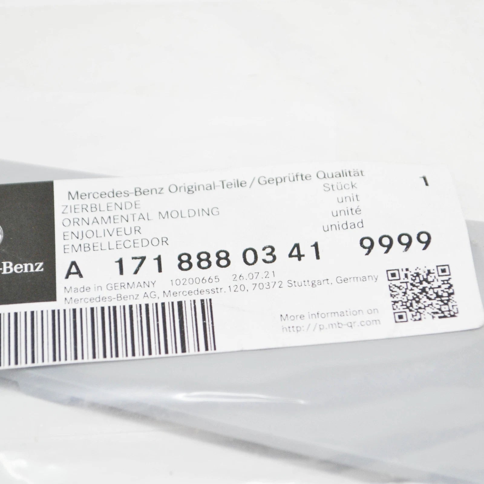 NEW MB SLK R171 AMG FRONT BUMPER LEFT ORNAMENTAL MOLDING A17188803419999