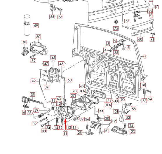 NEW VW TRANSPORTER T5 REAR TRUNK BOOTLID CARRIER LOCK 7H0827426AA ORIGINAL
