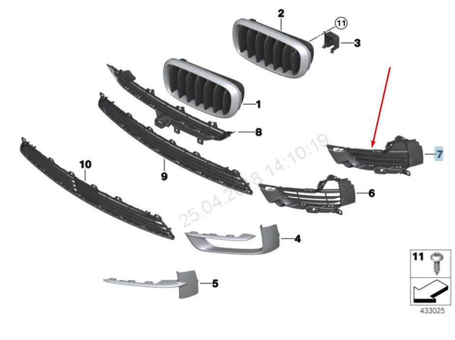 NEW BMW X5 F15 FRONT BUMPER RIGHT GRILLE 51117307994 7307994 2015 ORIGINAL