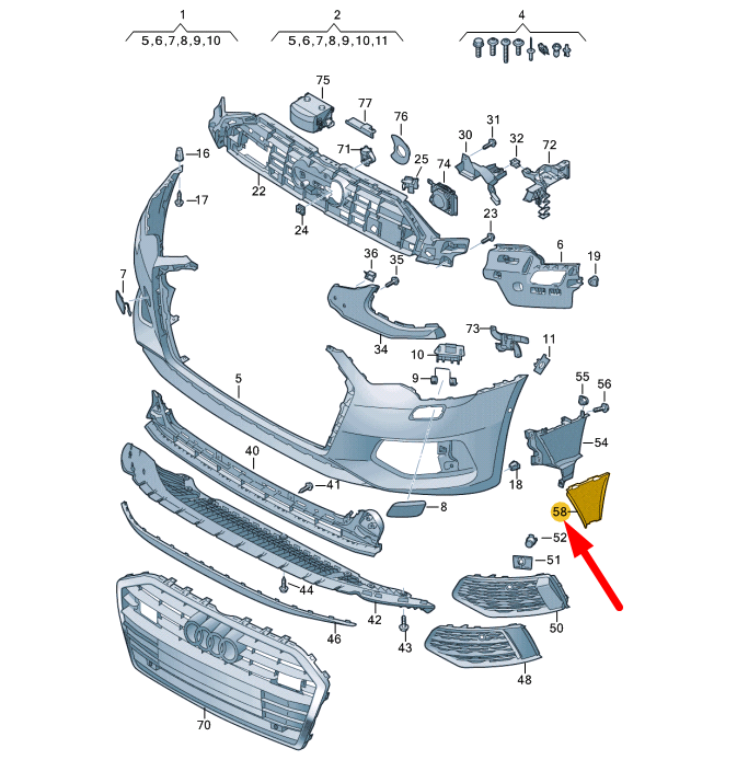 NEW AUDI A6 C8 FRONT BUMPER RIGHT AIR GUIDE 4K0121764 ORIGINAL
