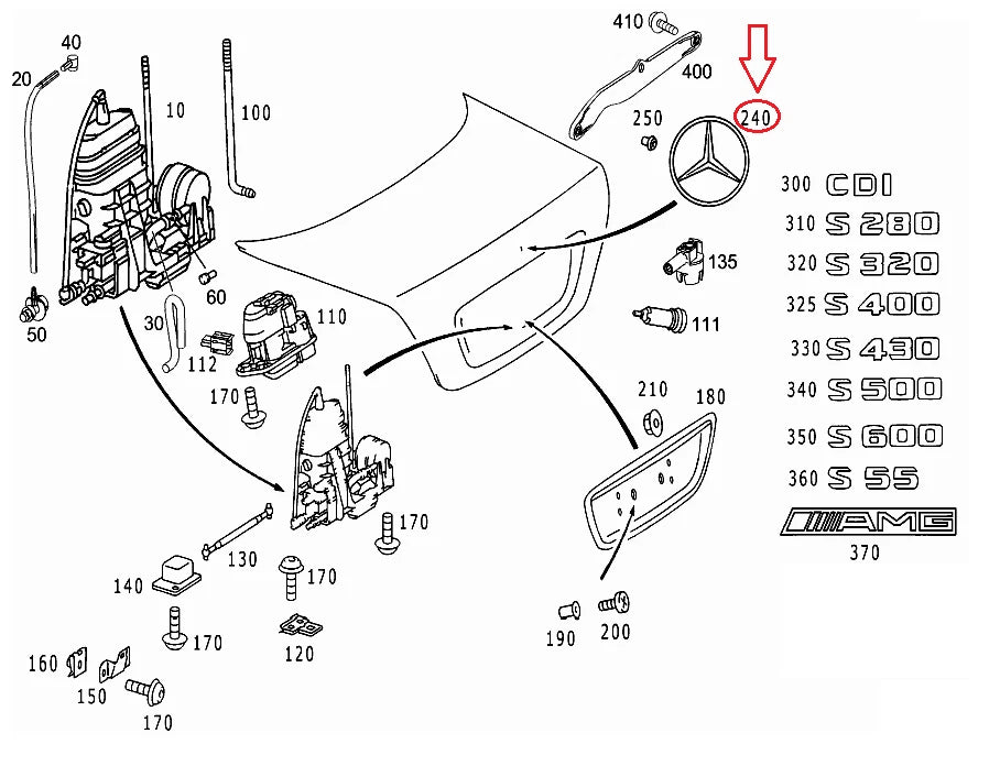 NEW MERCEDES BENZ S-CLASS W220 BOOT TRUNK LID BADGE EMBLEM A2207580058