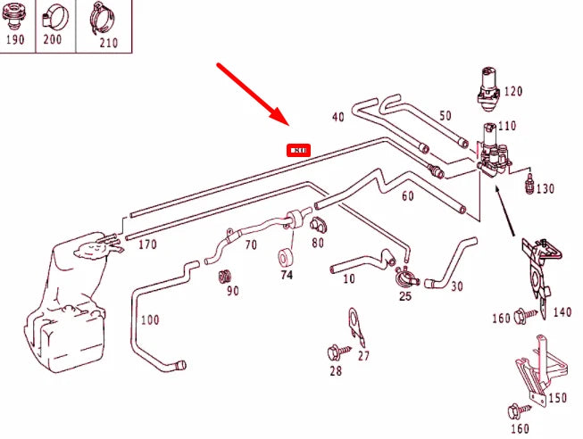 NEW MB S W220 RETURN PANE WASHER WATER HEATING HOSE LHD A2208321294 ORIGINAL