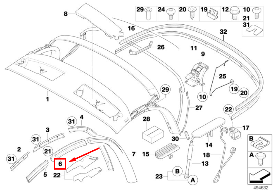 new bmw z4 roadster e85 right centre window guide 7043896 54317043896 original