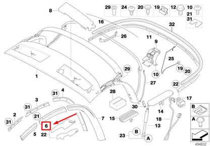new bmw z4 roadster e85 right centre window guide 7043896 54317043896 original