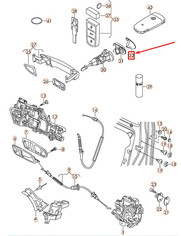 NEW VOLKSWAGEN CC MK1 FRONT LEFT DOOR LOCK CYLINDER CAP 3C0837879AGRU ORIGINAL