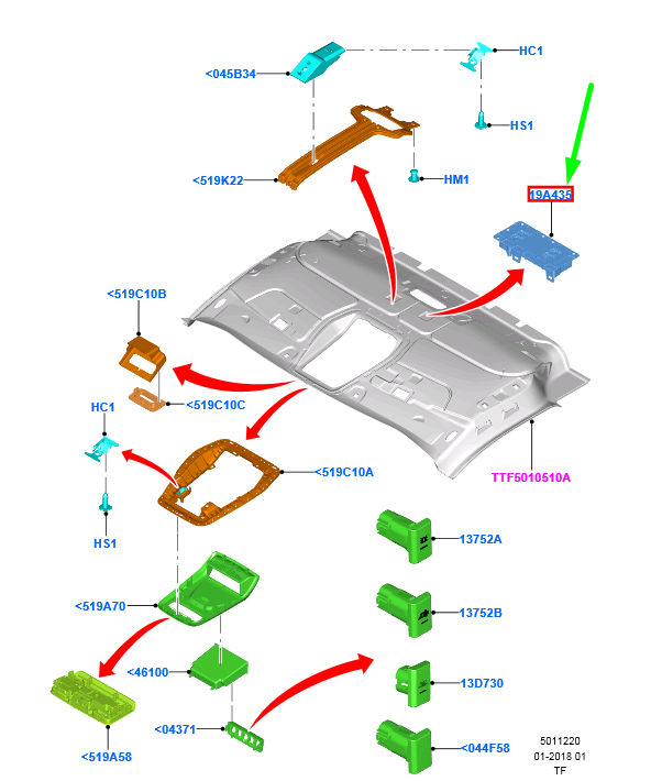 new ford tourneo custom overhead console bracket 5336976 original