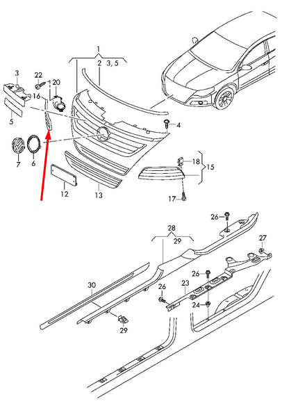 NEW VOLKSWAGEN PASSAT CC A6 RIGHT FOG LIGHT GRILLE 3C8853666H041 ORIGINAL