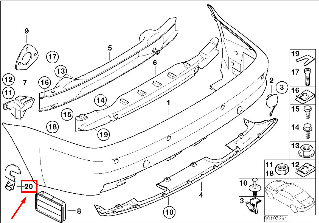 new bmw 3 e46 rear left bumper bracket clip clamp 51127896161 7896161 original