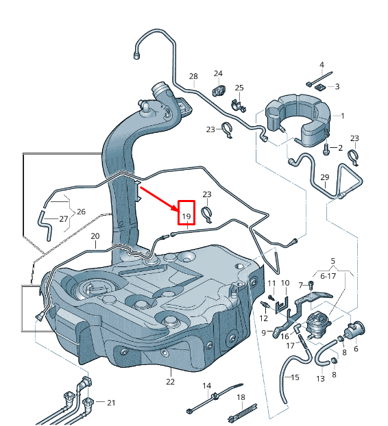 new audi tt 8j rear fuel tank breather line 8j0201995c original