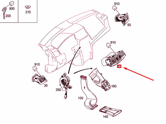NEW MB E COUPE C207 INSTRUMENT PANEL CENTRAL AIR NOZZLE A20783000009116 ORIGINAL