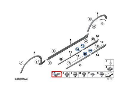 NEW BMW X3 F25 BMW X3 LOWER DOOR MOULDING CLIP 51137269367 ORIGINAL