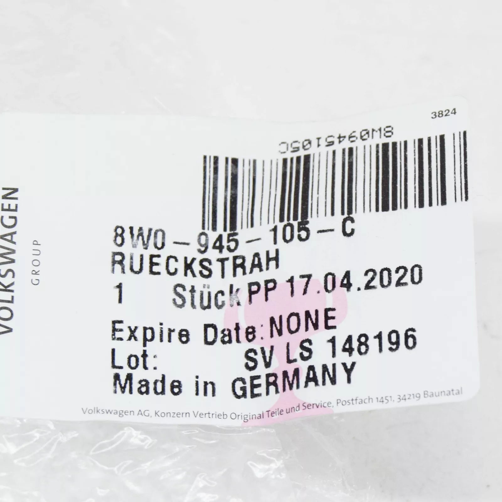 NEW AUDI A4 8W B9 REAR BUMPER LEFT REFLECTOR 8W0945105C ORIGINAL