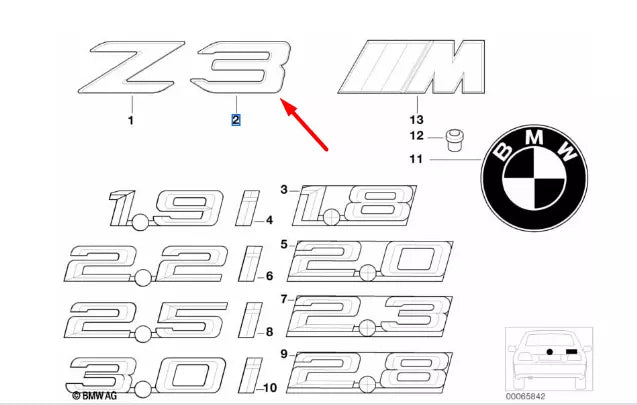 NEW BMW Z3 E36 REAR TAILGATE BOOT LID EMBLEM BADGE 51148401821 ORIGINAL