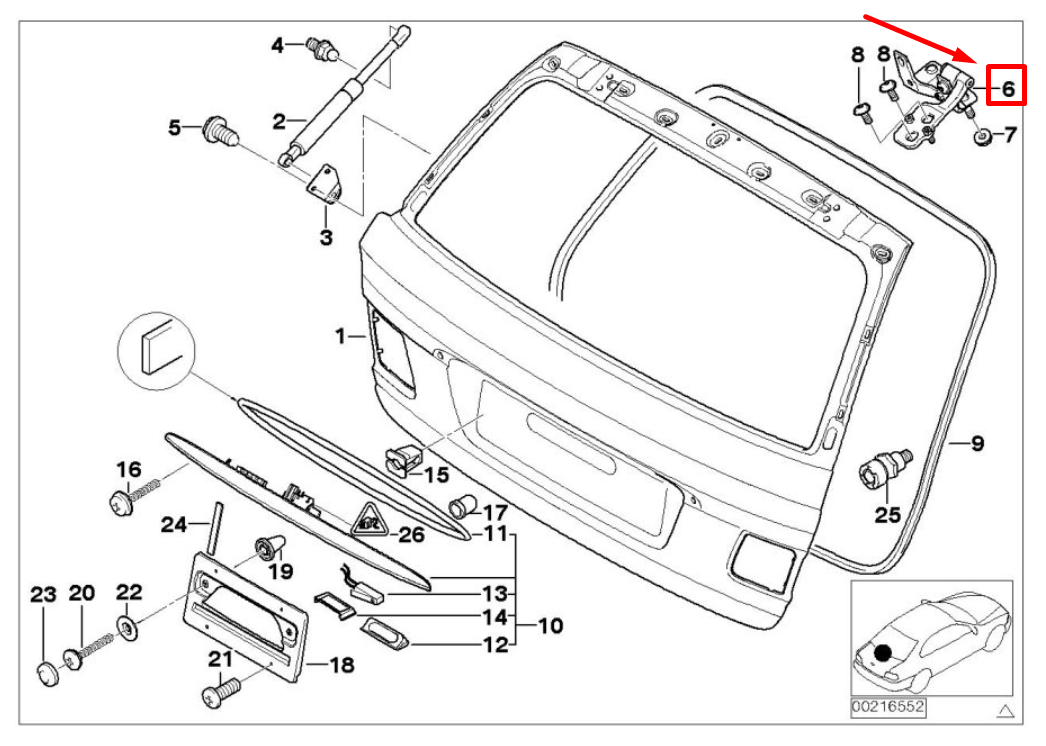 new bmw 3 e46 rear right trunk lid hinge 8232872 41628232872 original
