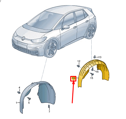 new vw id.3 e11 rear left arch liner 10a810971 original