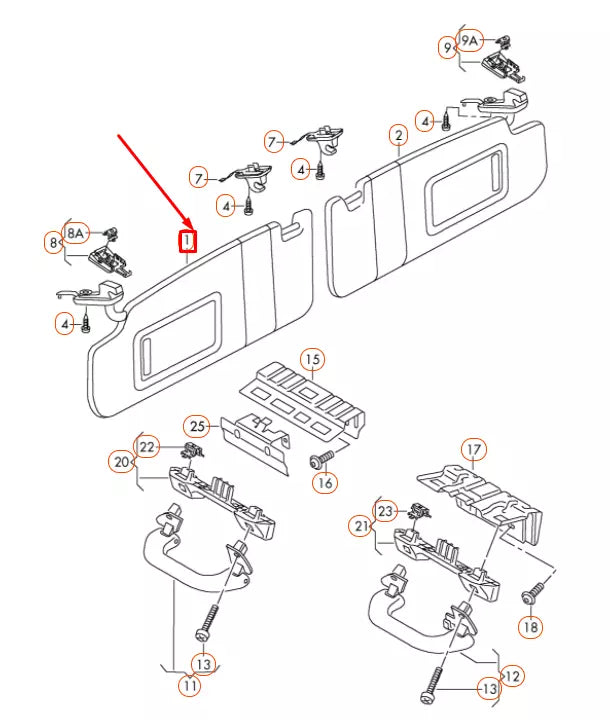 NEW VOLKSWAGEN TIGUAN 5N MK1 LEFT SIDE SUN VISOR 5N0857551P3H8 ORIGINAL