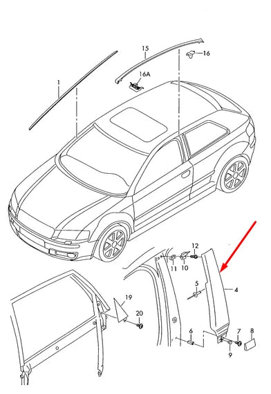 NEW AUDI A3 8P LEFT DOOR EXTERIOR B-PILLAR TRIM 8P3853289B1P9 2008 ORIGINAL