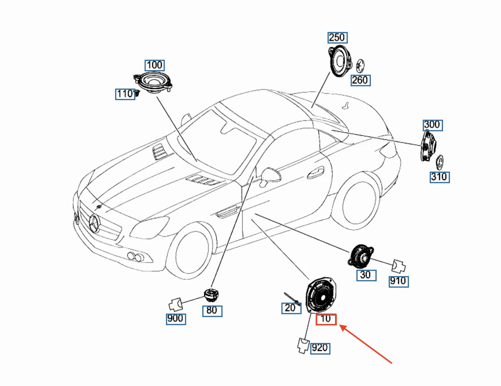 NEW MERCEDES-BENZ SLC R172 FRONT DOOR BOTTOM SPEAKER A1728200802 ORIGINAL