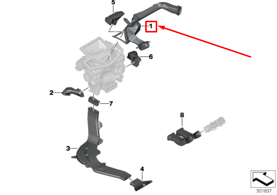 new bmw x5 f15 front left cold air duct 61229396273 9396273 original