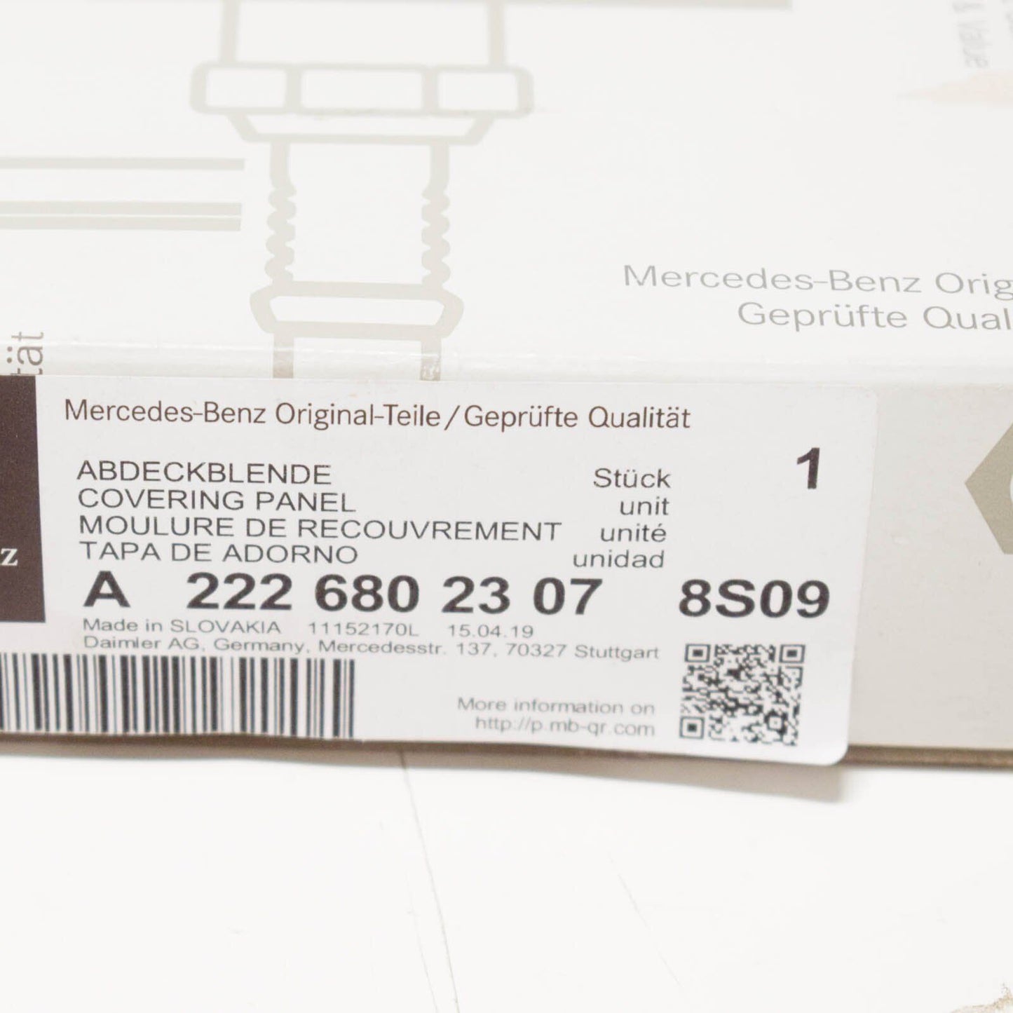 NEW MB S W222 CENTRAL CONSOLE REAR BOTTOM COVER MOLDING A22268023078509 ORIGINAL