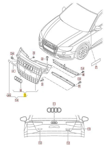 NEW AUDI A5 B8 FRONT CENTER GLOSSY BLACK/CHROME GRILLE 8T0853651KT94