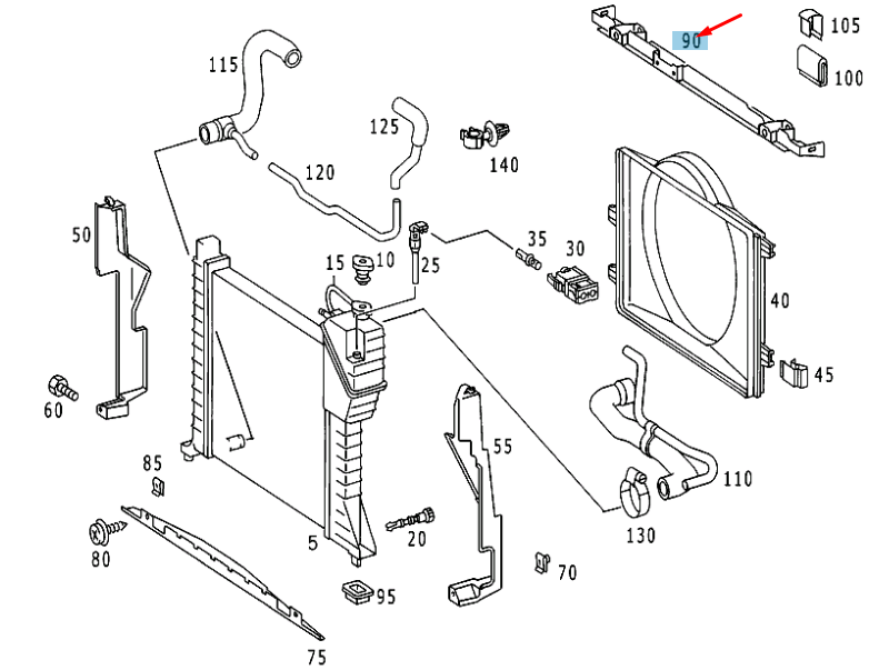 new mercedes-benz sprinter w903 radiator top cover a9015050988 original