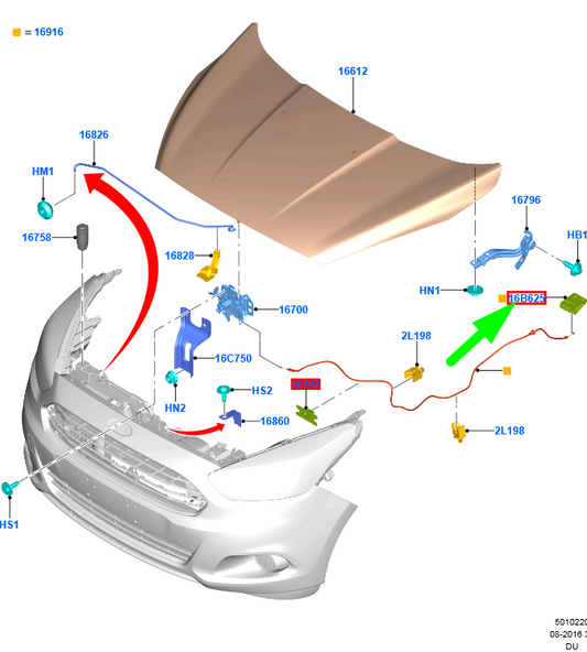 new ford ka mk3 front hood control cable handle 8a61-16b626-aj 1674716 original