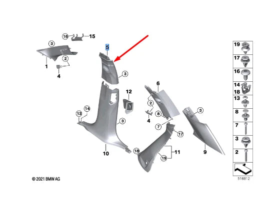 NEW BMW X5 G05 LEFT SIDE B PILLAR COLUMN TRIM 51435A0D9B7 5A0D9B7 ORIGINAL